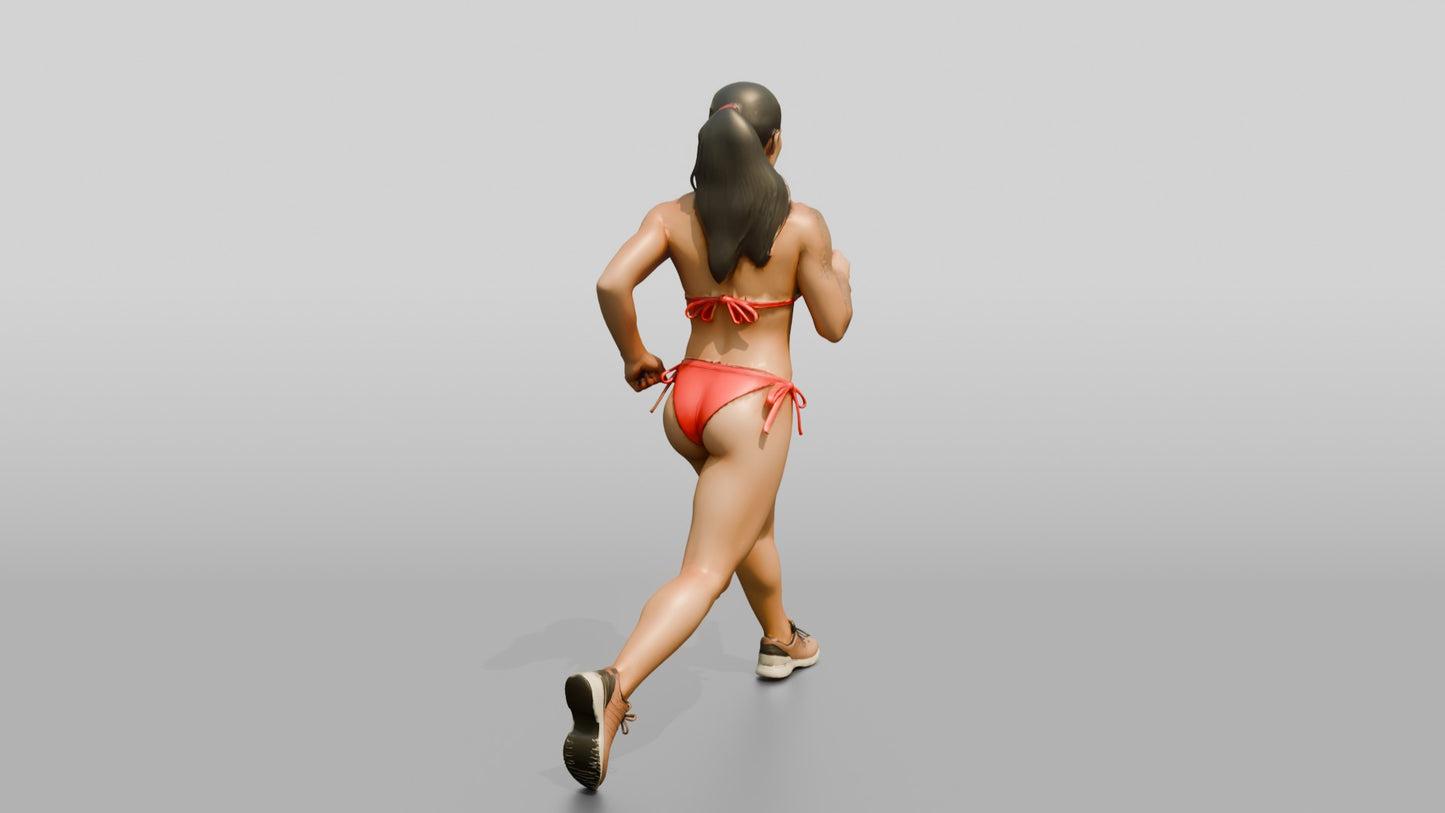 Latina Woman Running in Red String Bikini