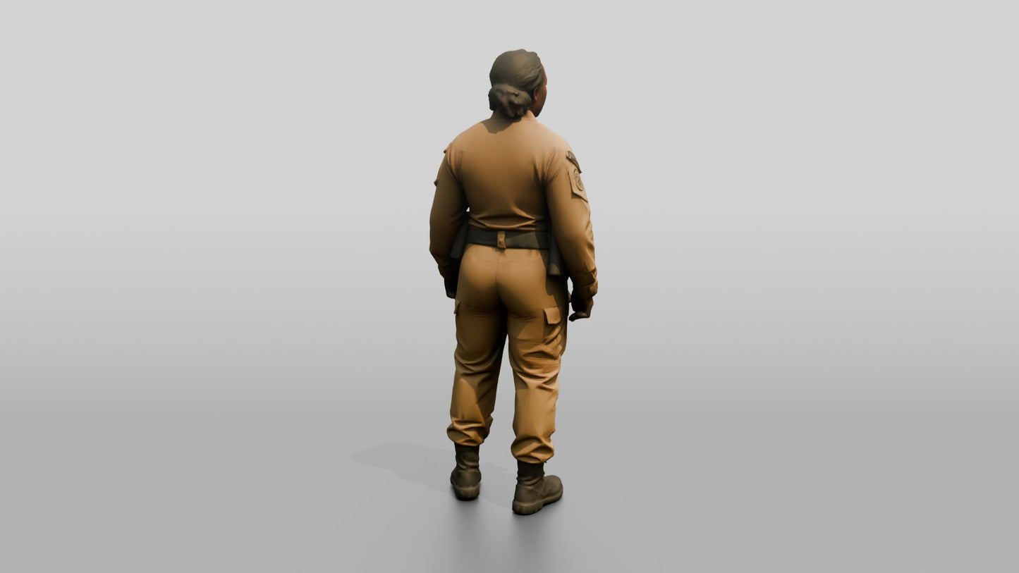Black Female Guard in a Khaki Tactical Uniform