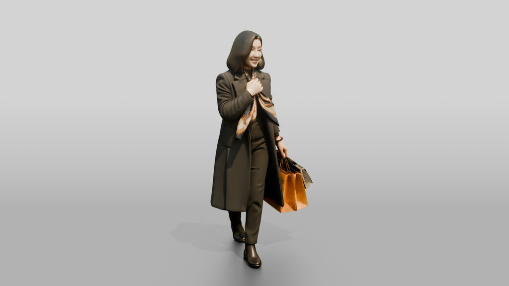 Woman Adjusting Silk Scarf While Walking