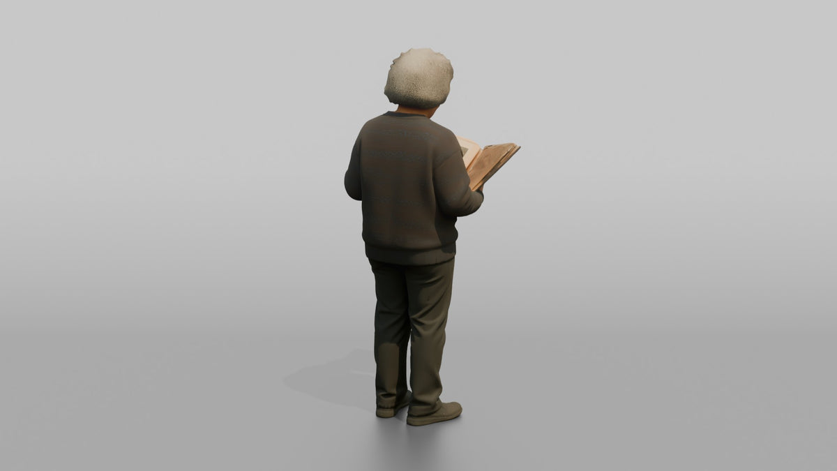 Grandmother Holding A Photo Album Open With Both Hands - 3D character model, view 3