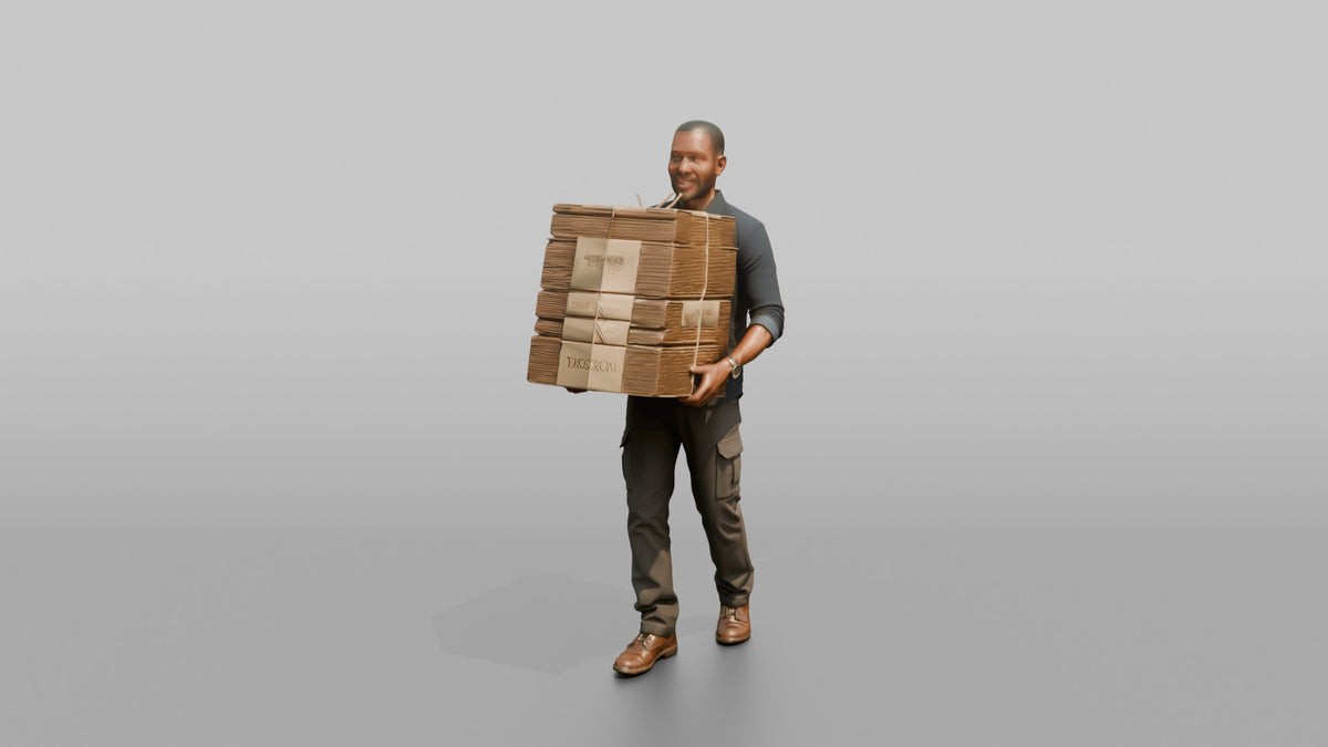 Father Carrying A Stack Of Flattened Moving Boxes - 3D character model, view 5