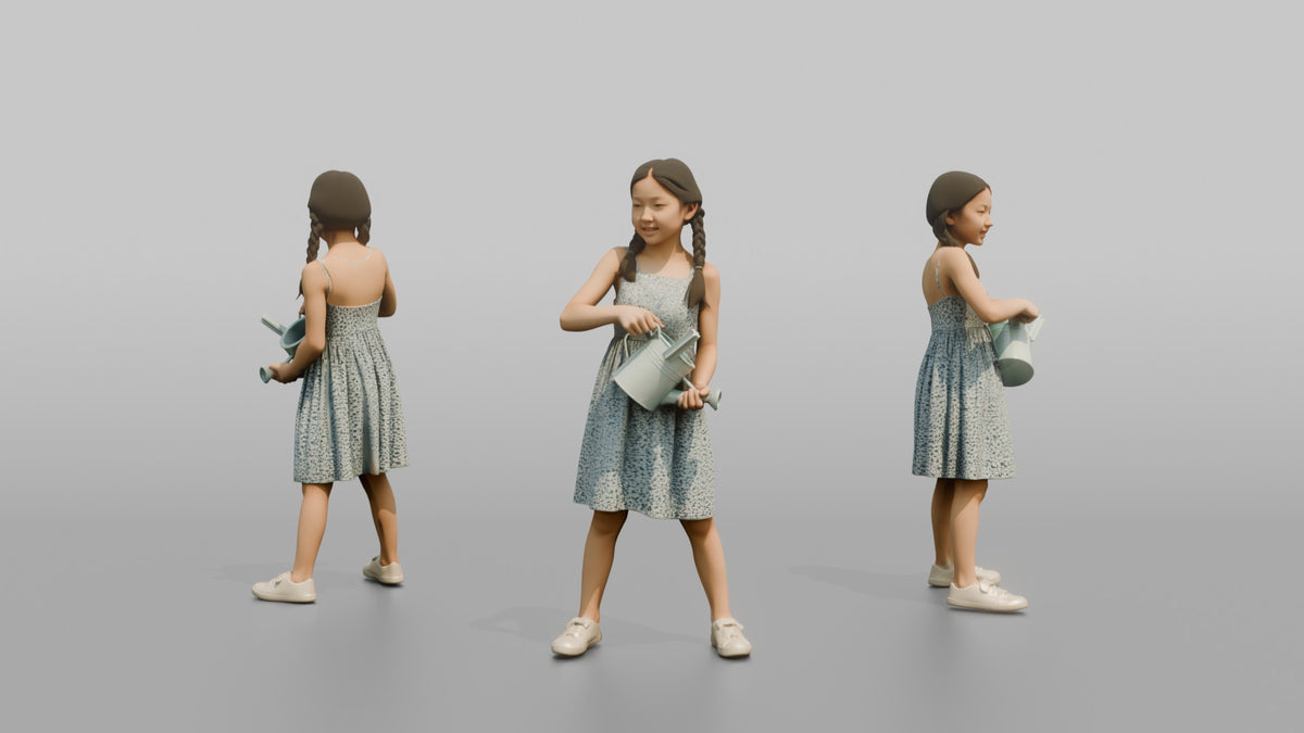 Daughter Holding A Small Watering Can, Tilted Slightly - 3D character model, view 1