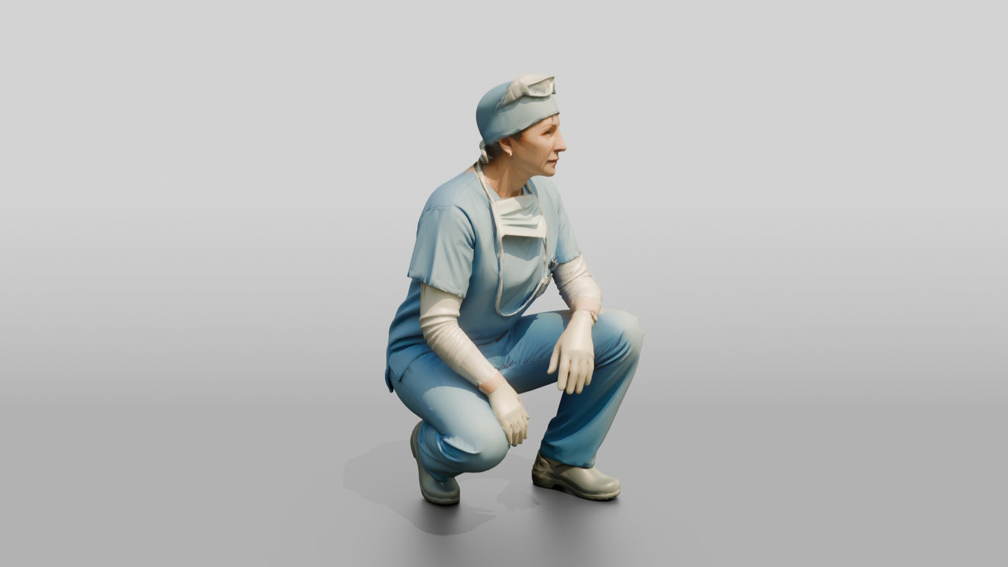 Middle-Aged White Woman Doctor Crouching