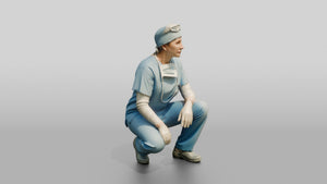 Middle-Aged White Woman Doctor Crouching - 3D character model, view 1