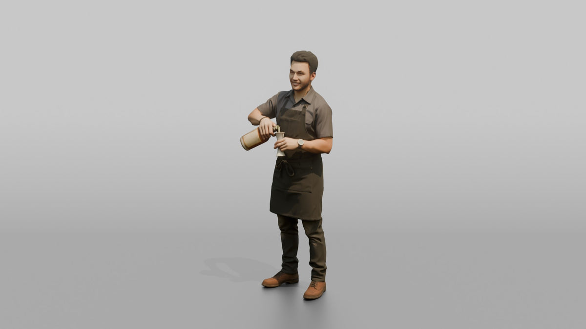Bartender Man Holding A Jigger And A Bottle - 3D character model, view 4