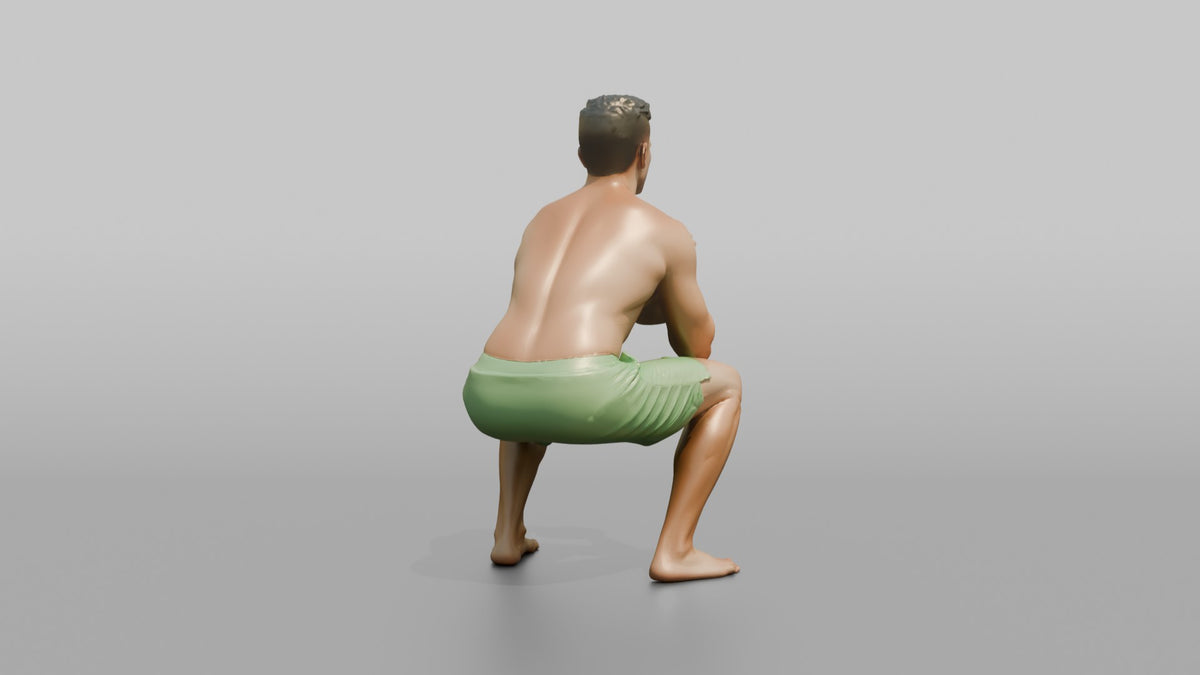 Weightlifter Man Holding A Kettlebell In A Goblet Squat Position - 3D character model, view 3