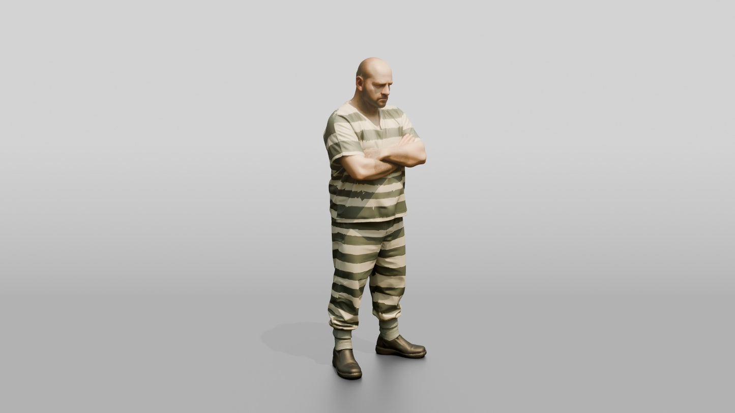 Heavy-set White Male Prisoner in a Grey-white Striped Uniform
