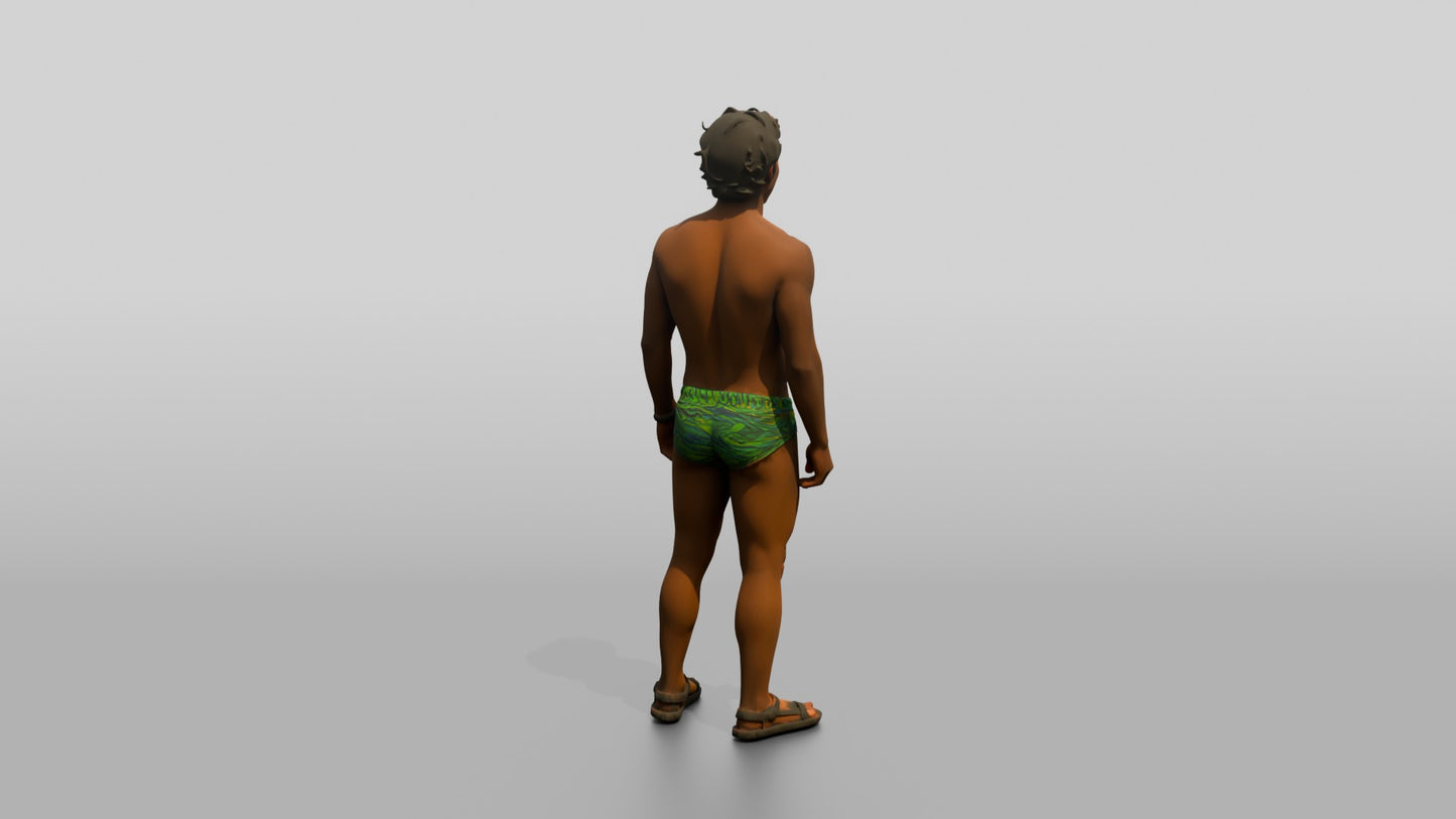 Mestizo Man in Yellow Patterned Swim Brief Pose
