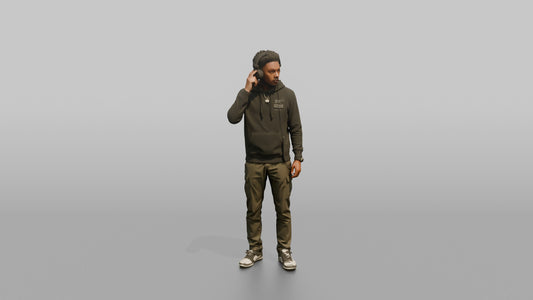 Club DJ Man Wearing Headphones, One Hand Adjusting Them - 3D character model