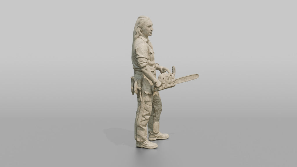Farmer Holding Chainsaw Wearing Protective Chaps