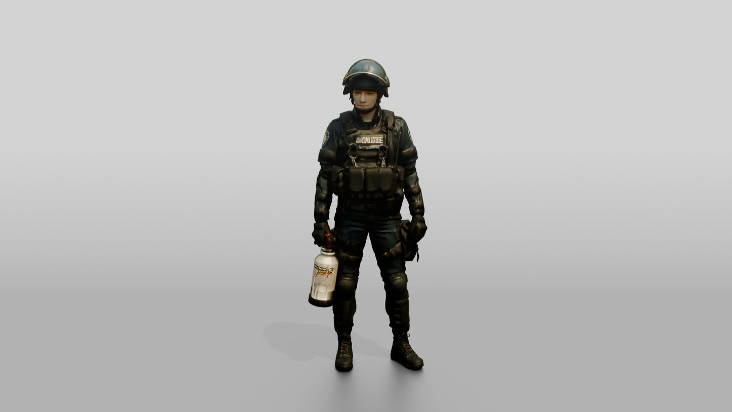 Riot Police Officer Bracing Shield