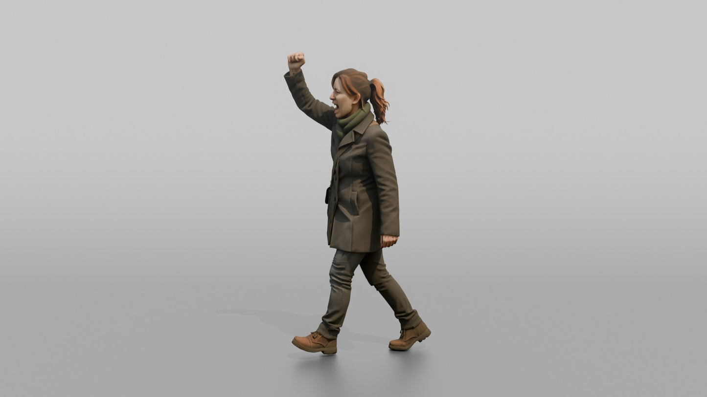 Protester Woman Marching with a Raised Fist