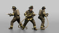 Firefighter Man Bracing Himself While Holding a Pressurized Fire Hose