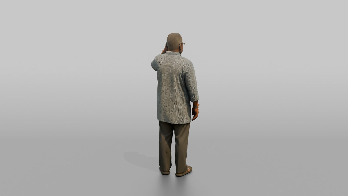 Grandfather Adjusting His Glasses With One Hand - 3D character model, view 3
