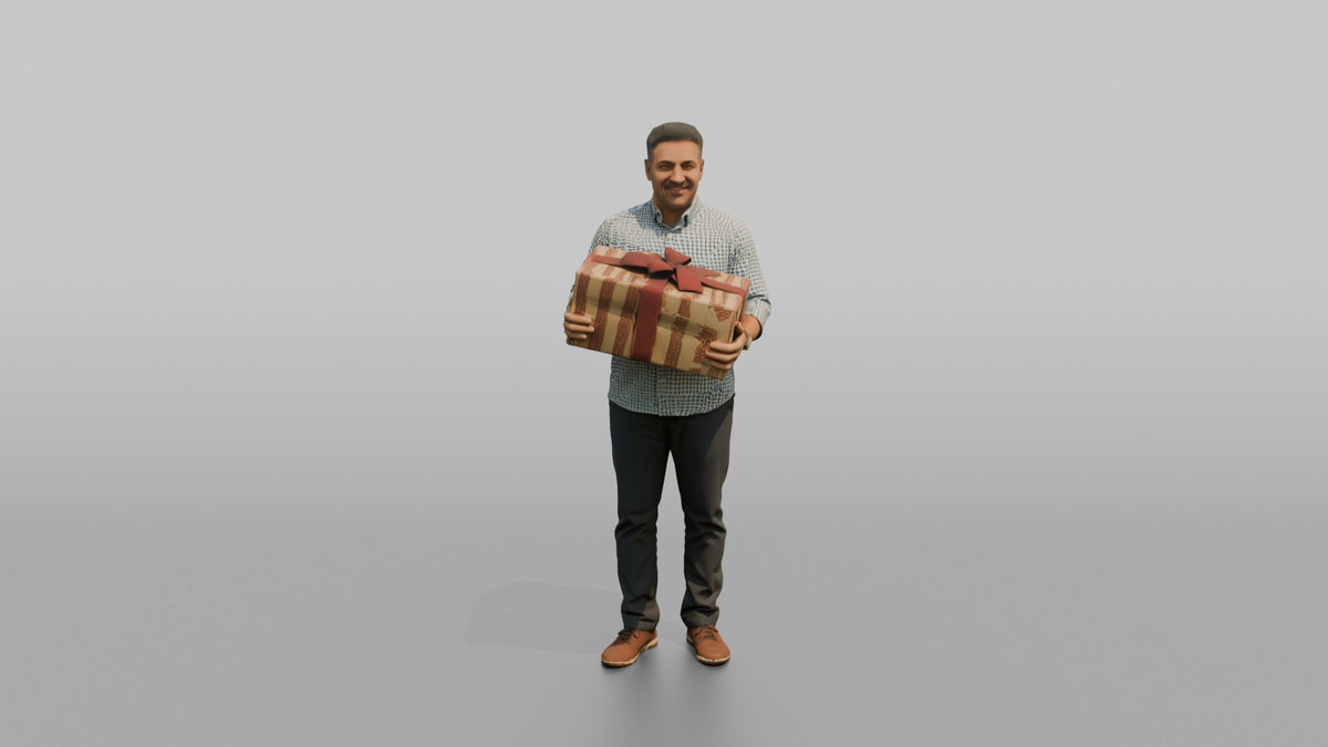 Father Carrying A Large Gift-wrapped Present In Both Arms - 3D character model