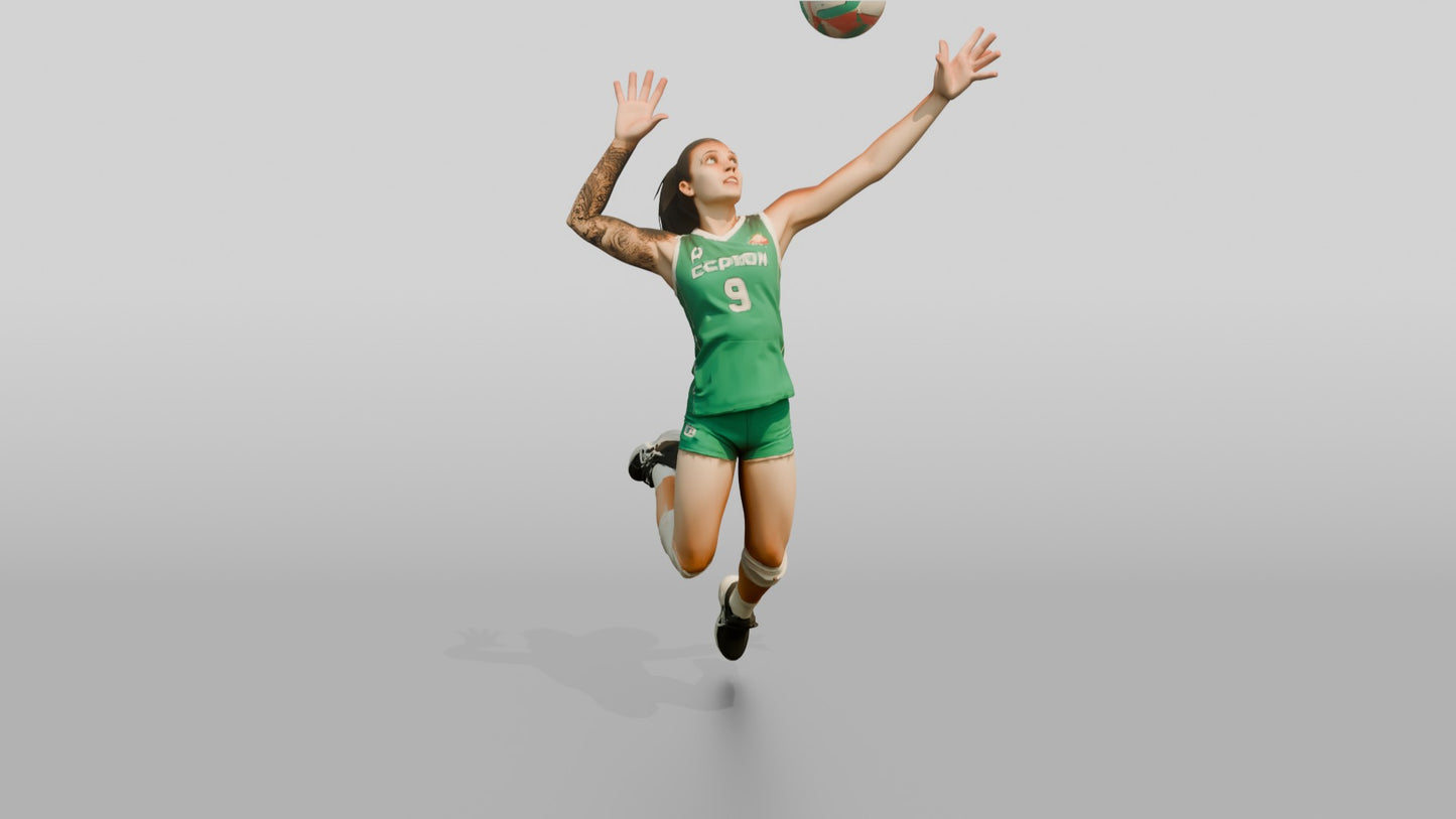 Hispanic Female Volleyball Player in Green Kit