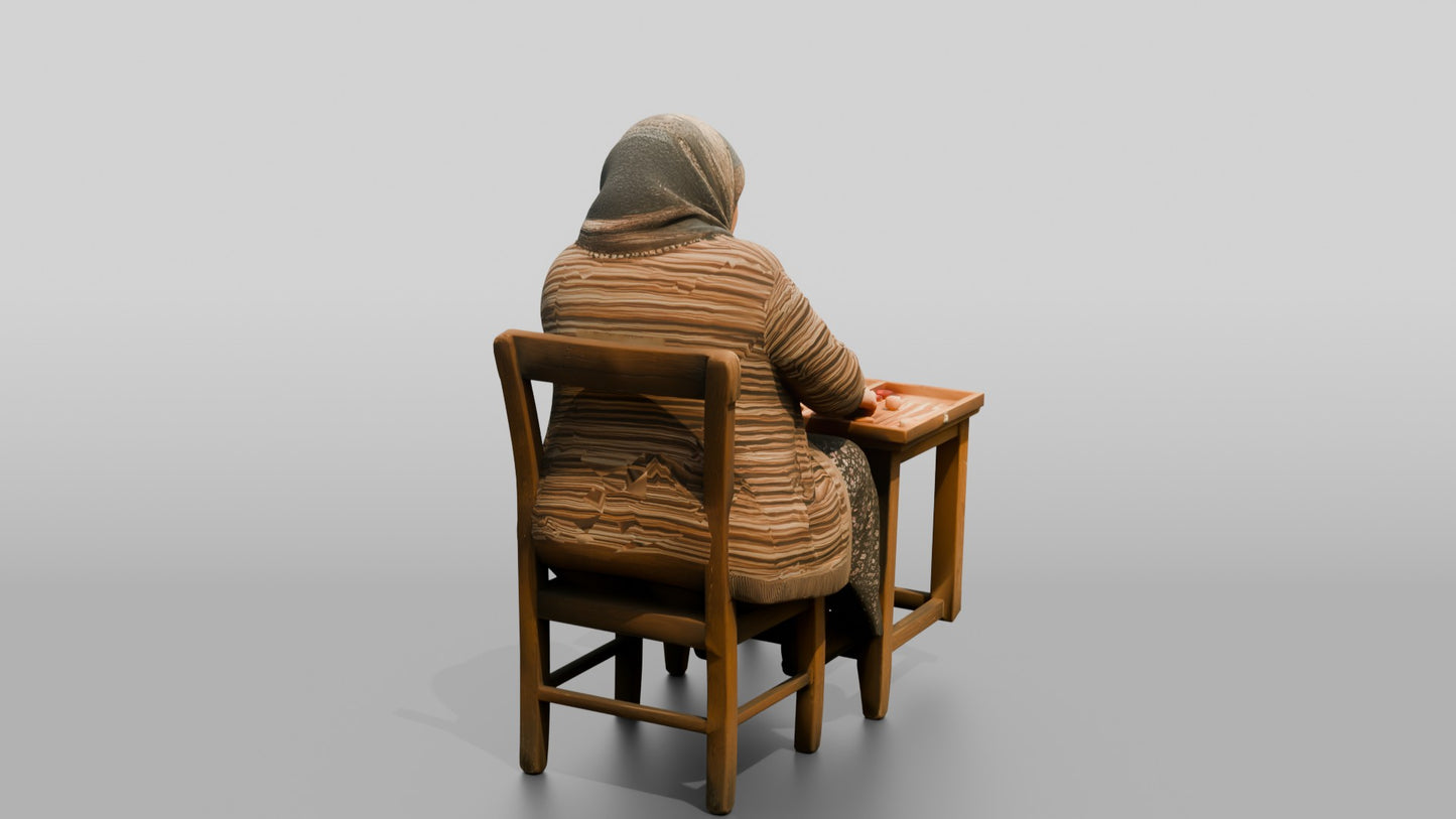 Elderly Woman Playing Backgammon