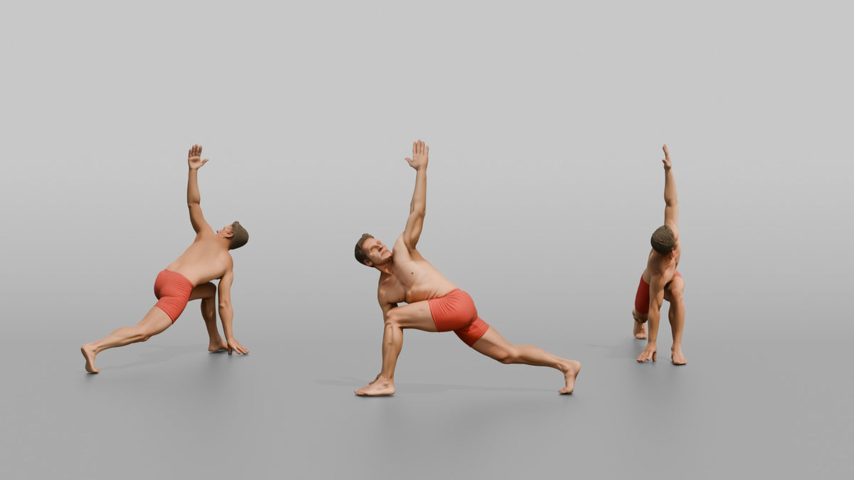 Bodyweight Athlete Man In A Low Lunge With A Twist - 3D character model, view 1