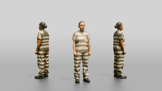 Latina Female Prisoner in a Grey-white Striped Uniform