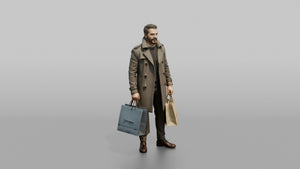 Middle Eastern Man in Trench Coat with Shopping Bags - 3D character model, view 1