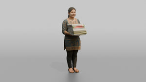 Mother Carrying A Stack Of Clean Folded Laundry - 3D character model