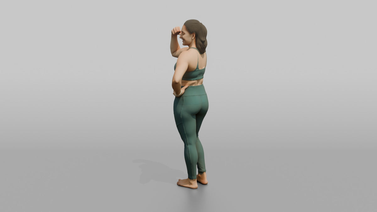 Physique Model Woman Flexing A Side Pose, One Hand On Hip - 3D character model, view 4