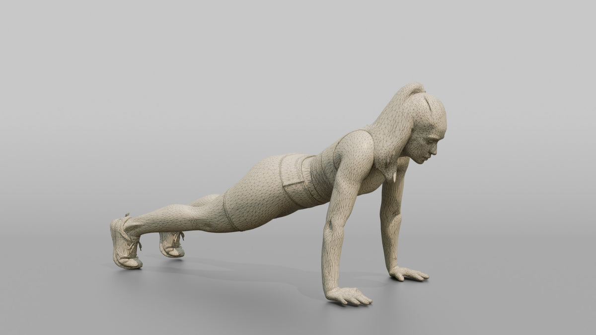 Fitness Influencer Woman Mid Push-up - wireframe topology preview