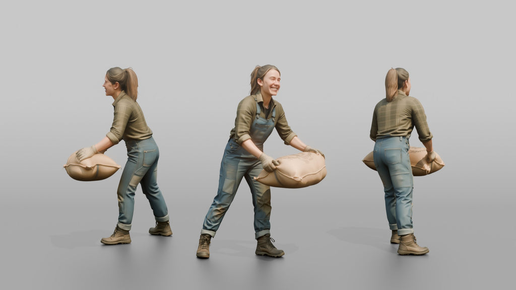 Farmer Loading Burlap Sacks Of Potatoes Onto Wooden