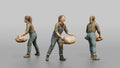 Farmer Loading Burlap Sacks Of Potatoes Onto Wooden