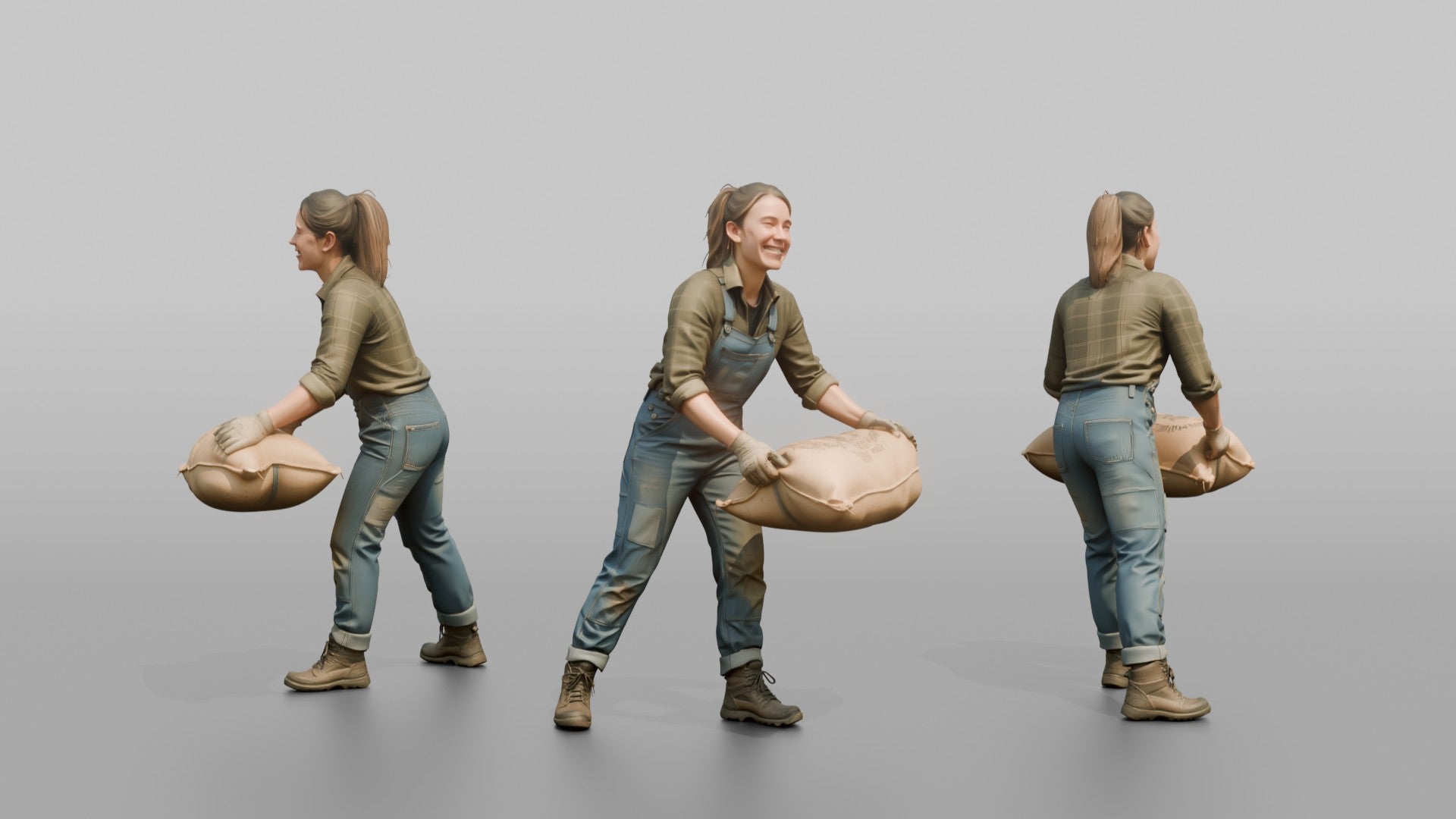 Farmer Loading Burlap Sacks Of Potatoes Onto Wooden