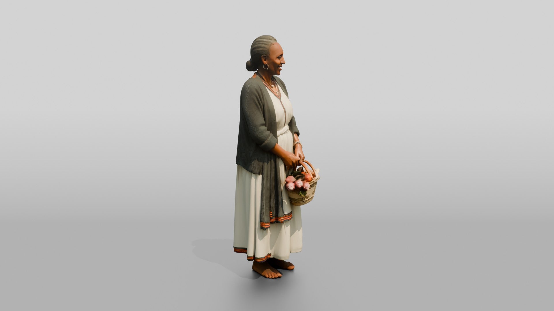 Elderly African Woman with a Woven Fruit Basket
