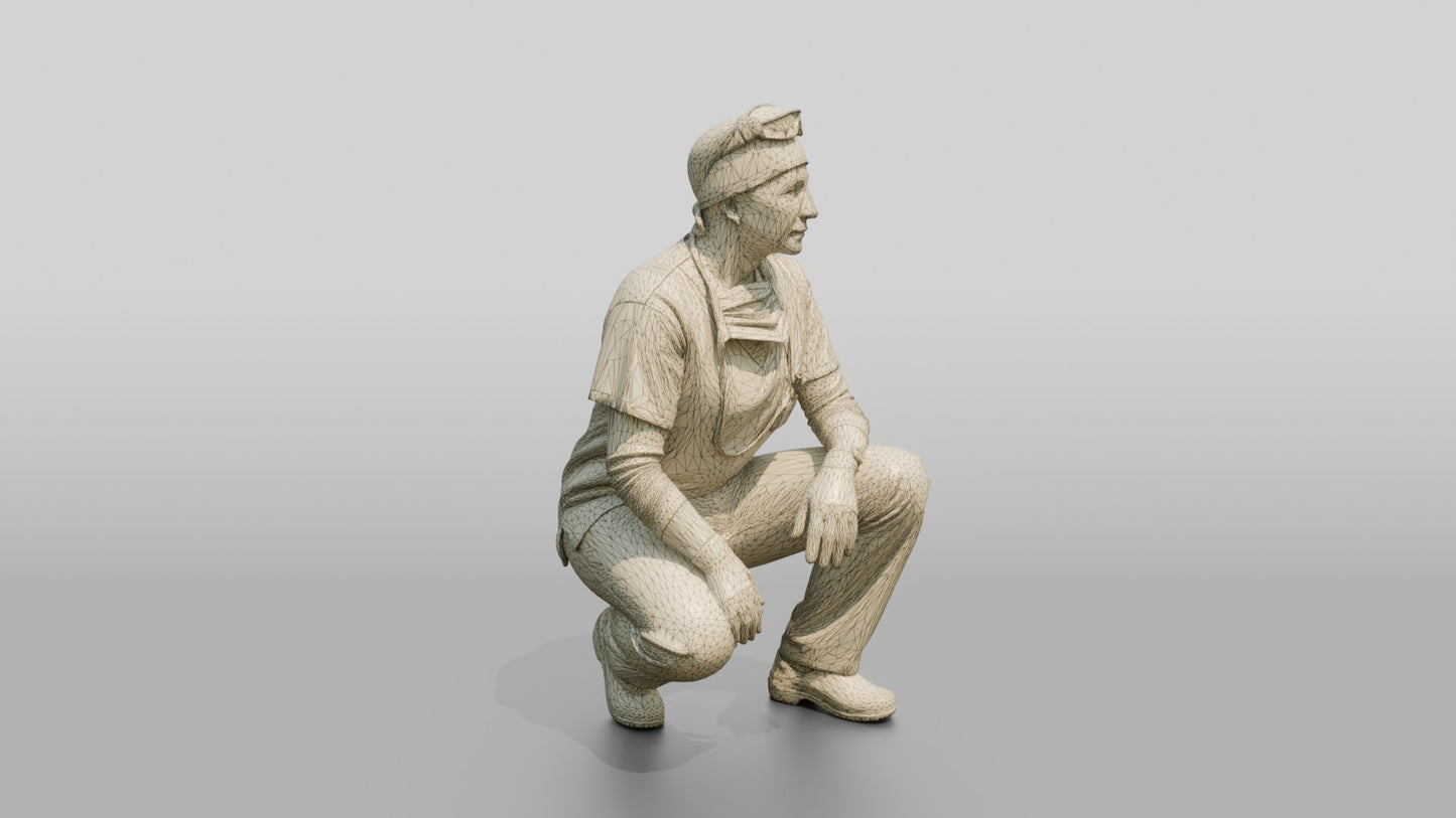 Middle-Aged White Woman Doctor Crouching