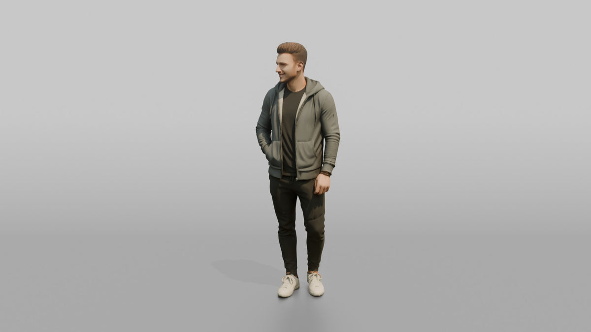 Fitness Influencer Man Standing With One Hand In Pocket, Relaxed Confident Pose - 3D character model, view 4