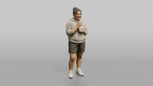 Vacationer Wearing Comfortable Hoodie And Sweatshorts - 3D character model, view 1