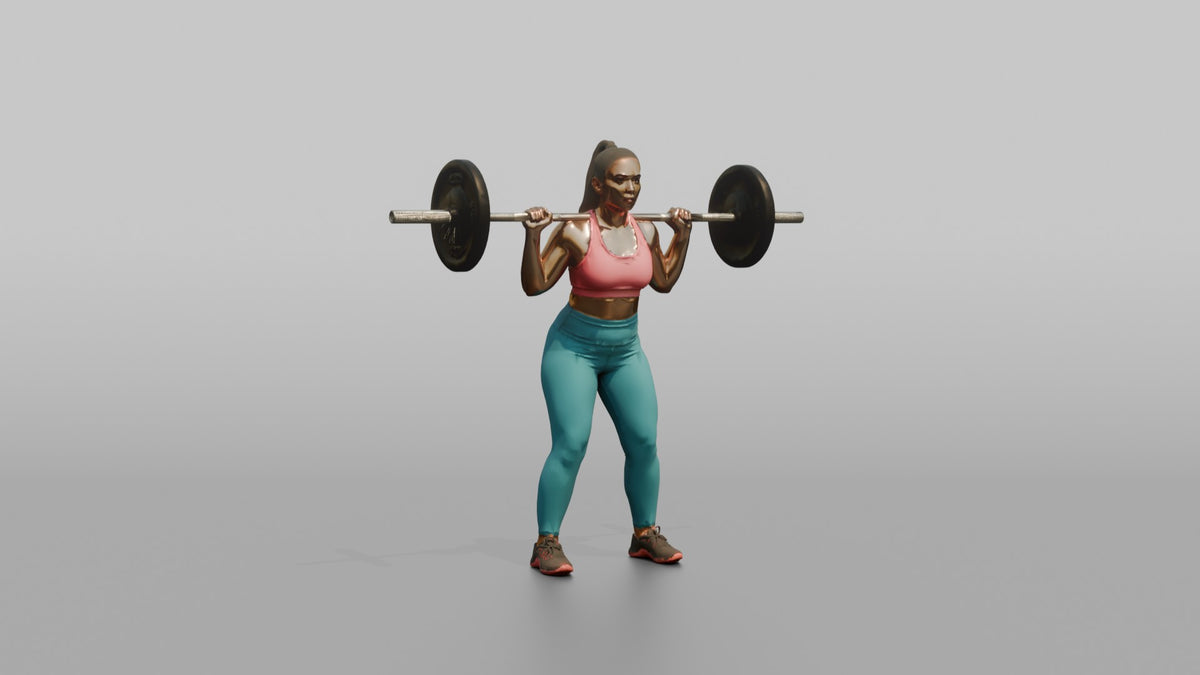 Weightlifter Woman Resting A Barbell On The Upper Back Before A Squat - 3D character model
