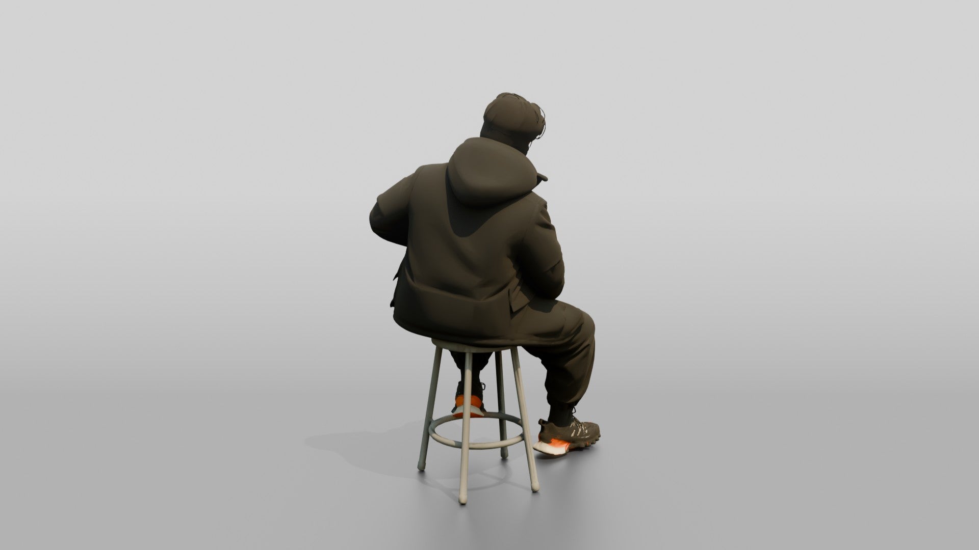 Techwear Man Relaxing on a Stool