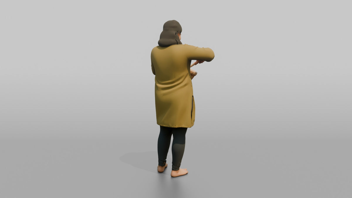 Mother Holding A Mixing Bowl And A Wooden Spoon, Stirring - 3D character model, view 3