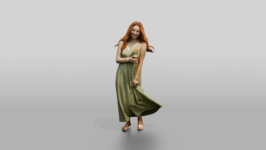 Woman in a Flowing Green Dress