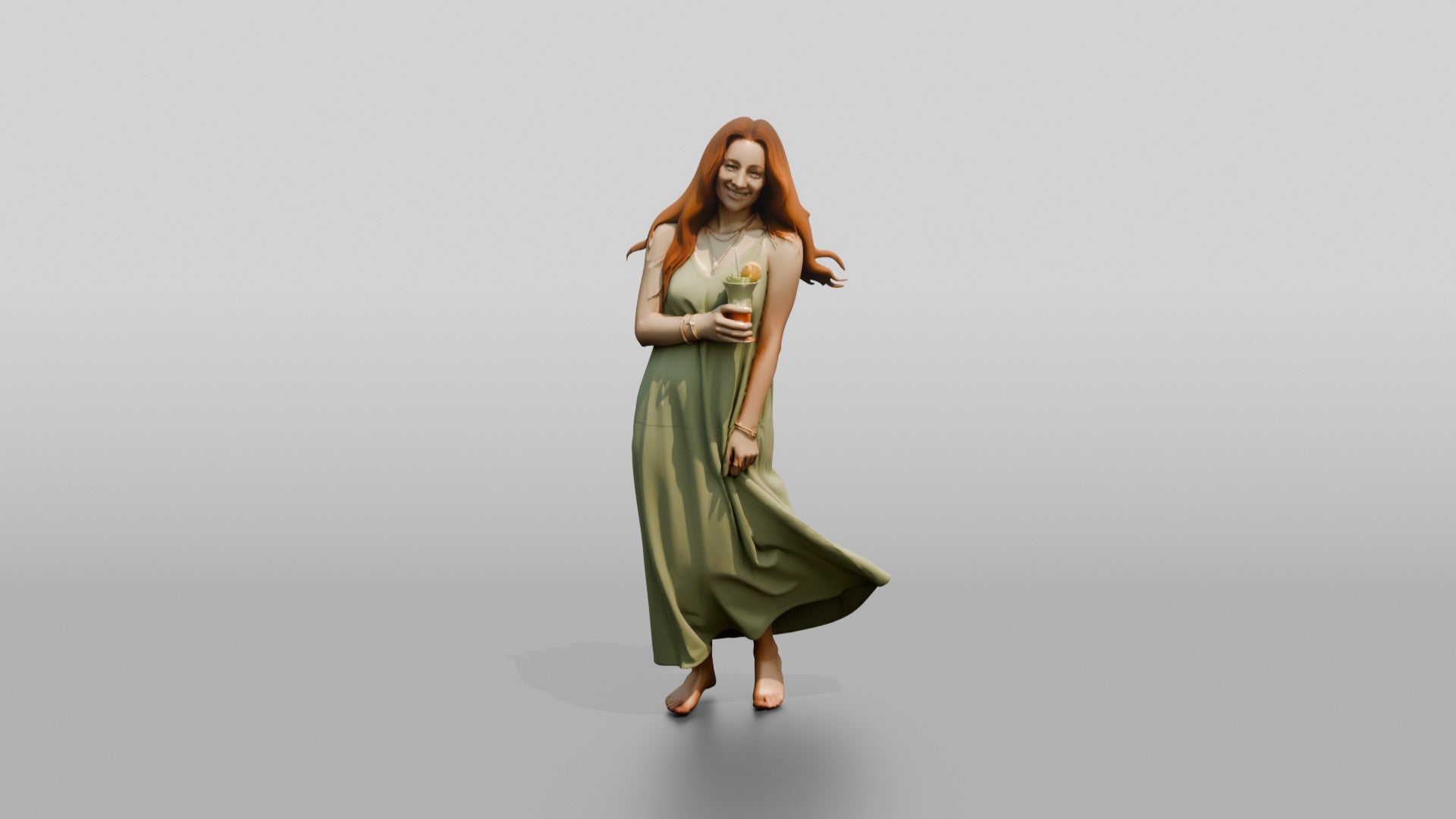 Woman in a Flowing Green Dress