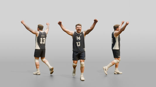 Caucasian Male Volleyball Player in Navy Blue Jersey