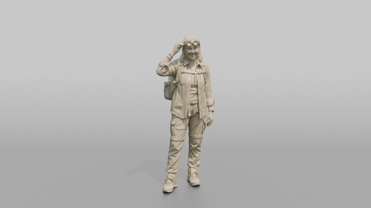 Hiker Adjusting Her Sunglasses - wireframe topology preview