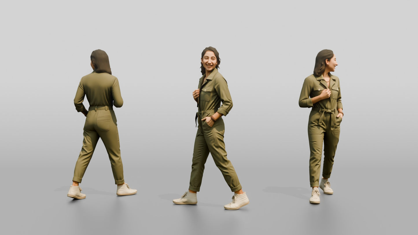 Woman Standing in an Olive Jumpsuit