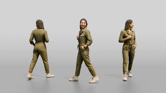 Woman Standing in an Olive Jumpsuit