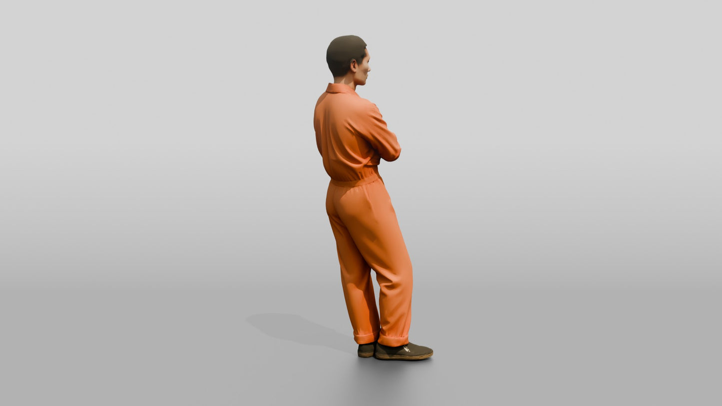 East Asian Male Prisoner Leaning Casually Against