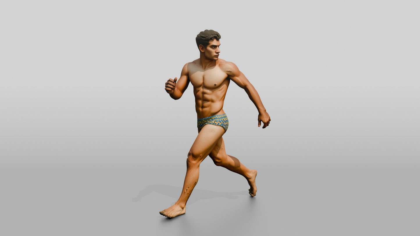 Mestizo Man in Zig-Zag Swim Brief Beach Walk