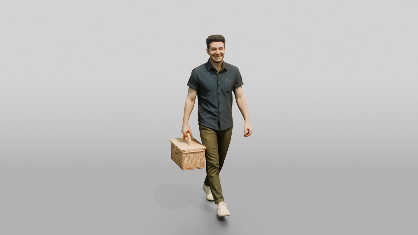 Man Carrying Wicker Picnic Basket