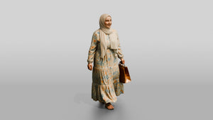 Plus-Size Young Iraqi Woman in Hijab and Maxi Dress - 3D character model, view 1