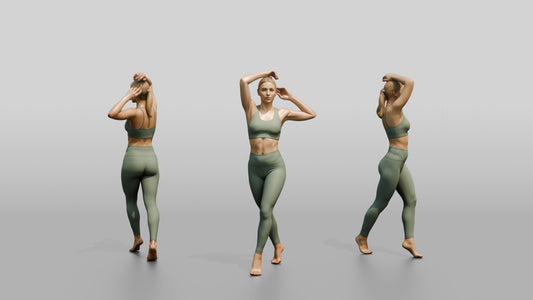 Blonde Woman Tying Her Ponytail in Sage Activewear - 3D character model