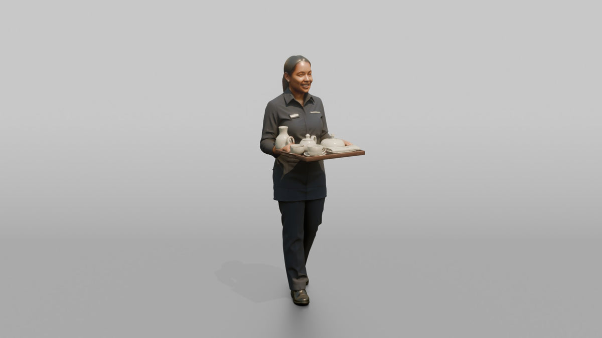 Housekeeping Staff Woman Carrying A Room Service Tray - 3D character model