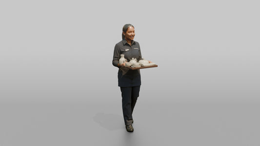 Housekeeping Staff Woman Carrying A Room Service Tray - 3D character model